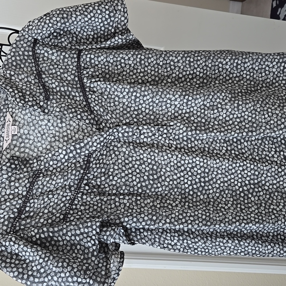 Nanette Lepore Gray and White Polka Dot Shortsleeve Blouse Sz Small